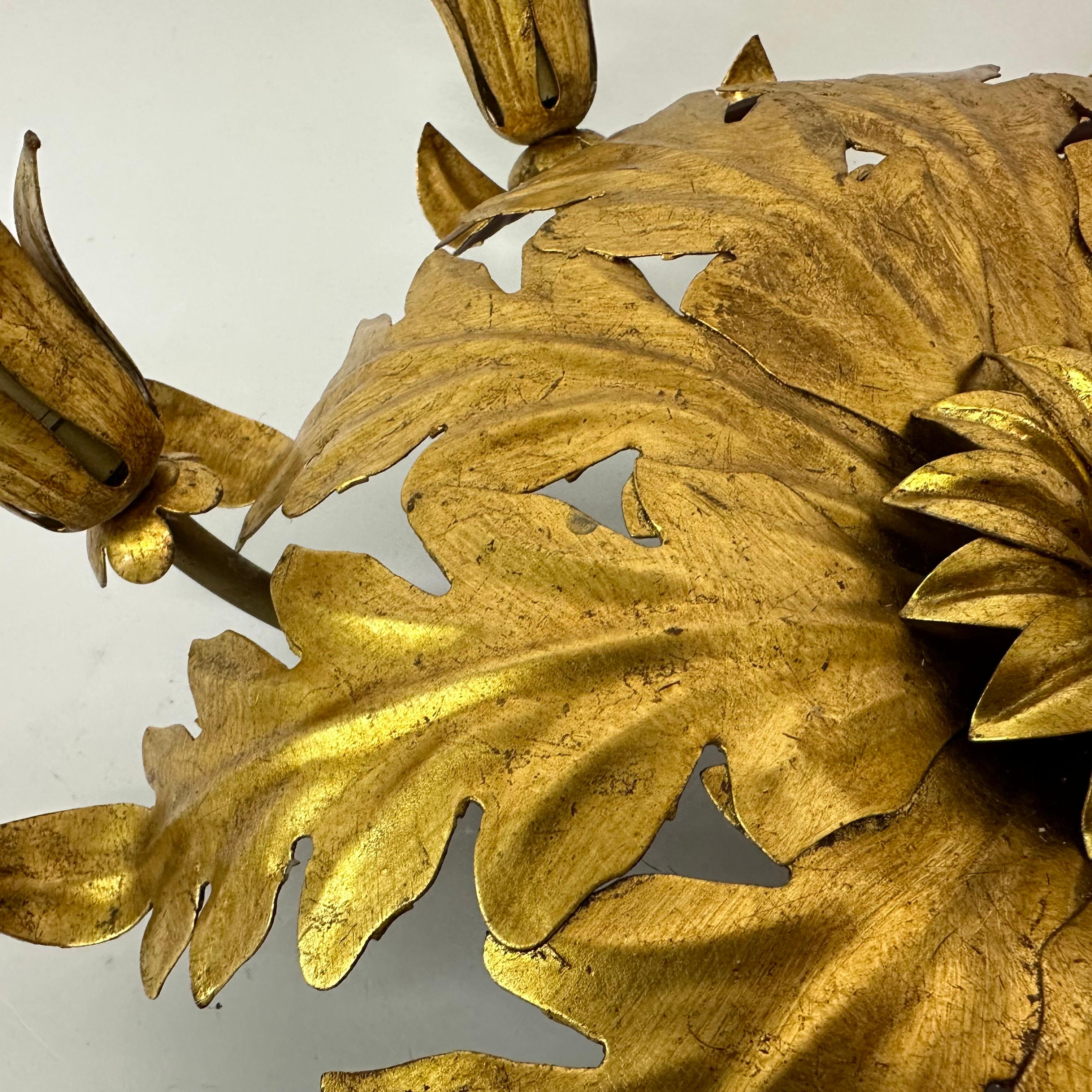 Vintage ceiling lamp leaf gold gilded , 1970s 3