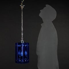 Mid-Century Modern Ceiling Lamp, Chrome & Blue Glass, Italy, 1960s