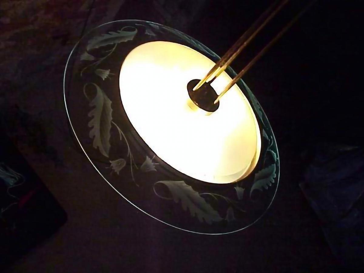Vintage Ceiling Lamp Pietro Chiesa Etched Glass Pre Space Age Fontana Arte Italy In Good Condition For Sale In Biella, IT