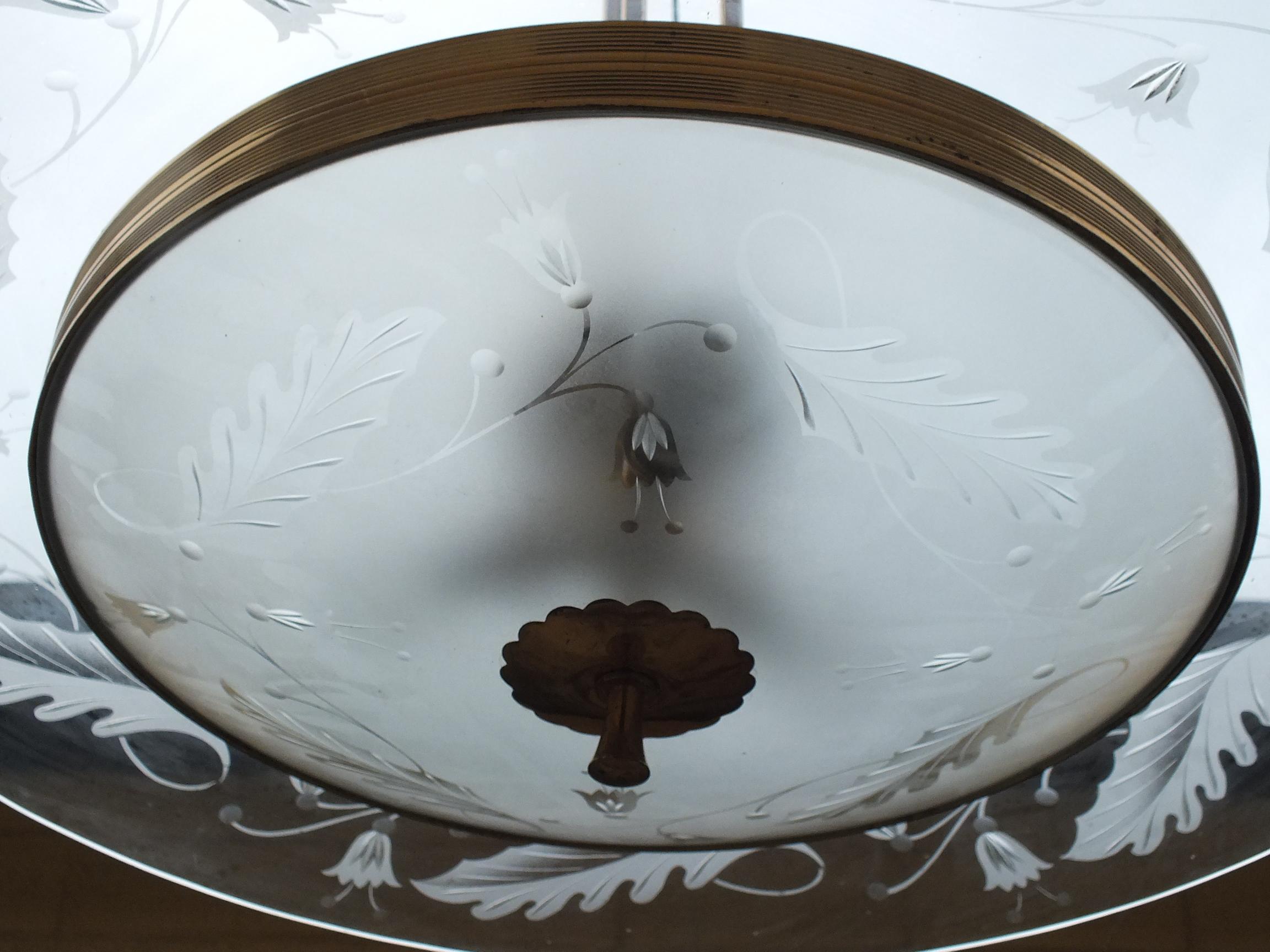 Vintage Ceiling Lamp Pietro Chiesa Etched Glass Pre Space Age Fontana Arte Italy For Sale 3