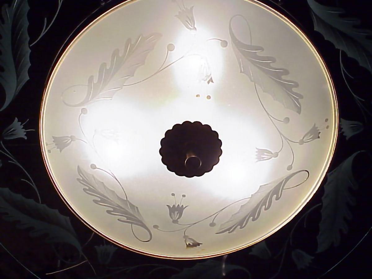 italien Lampe attribuée à Pietro Chiesa, verre gravé pré-ère spatiale, Fontana Arte Italie en vente