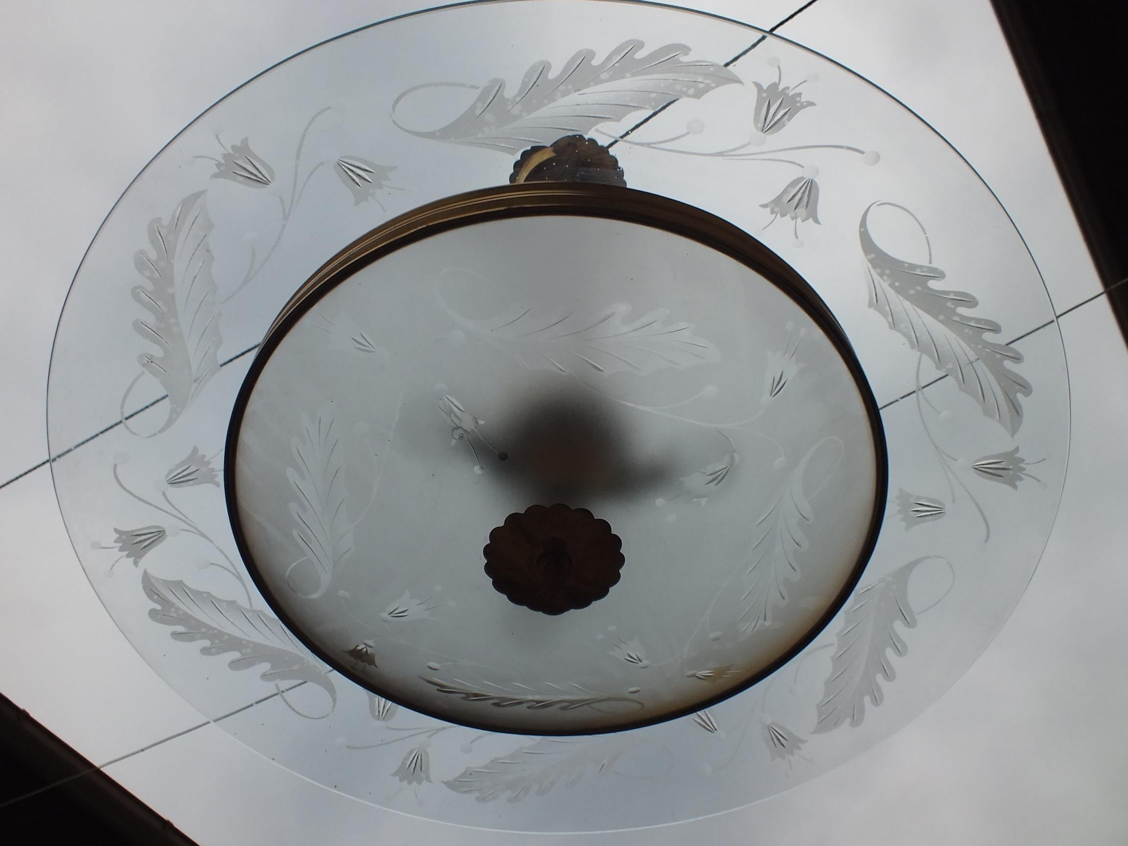 Vintage Ceiling Lamp Pietro Chiesa Etched Glass Pre Space Age Fontana Arte Italy For Sale 5