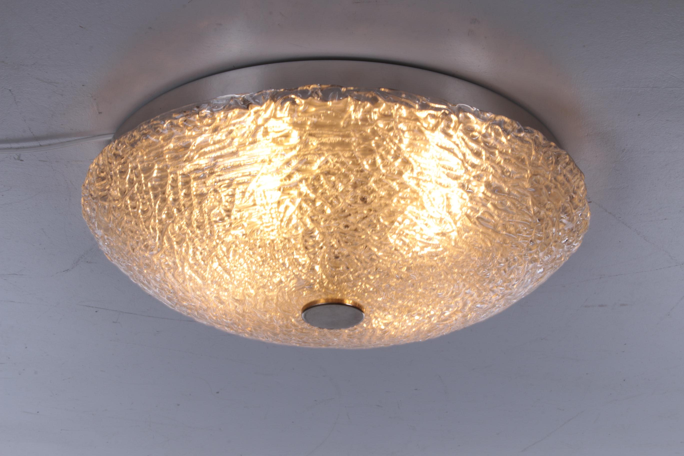 Mid-Century Modern Vintage Ceiling Lamp with Chrome and Murano Glass, 1960s For Sale