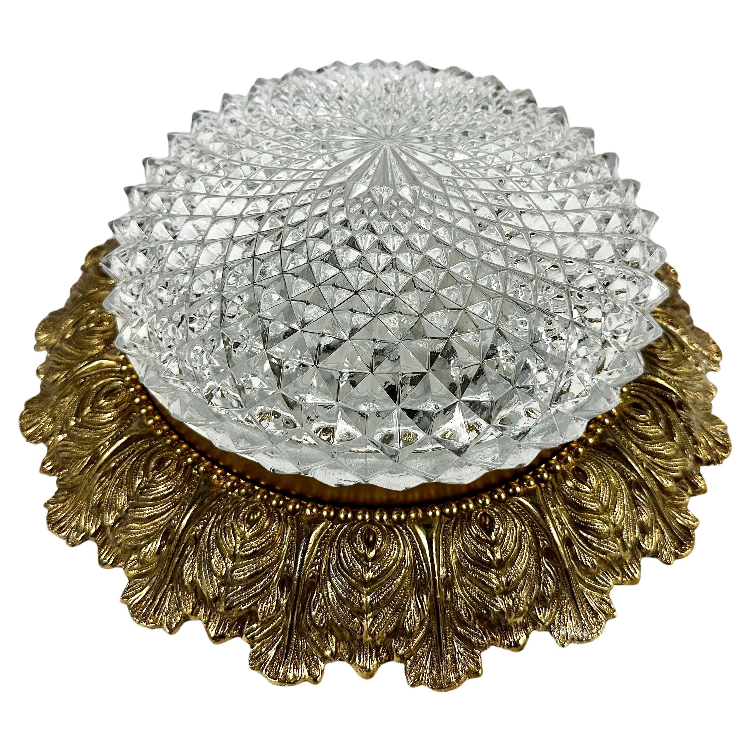 Vintage Ceiling Lamp with Glass Shade In Gilt Bronze Fitting