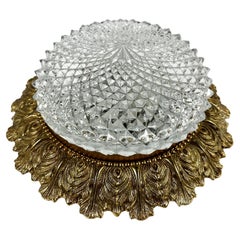 Vintage Ceiling Lamp with Glass Shade In Gilt Bronze Fitting
