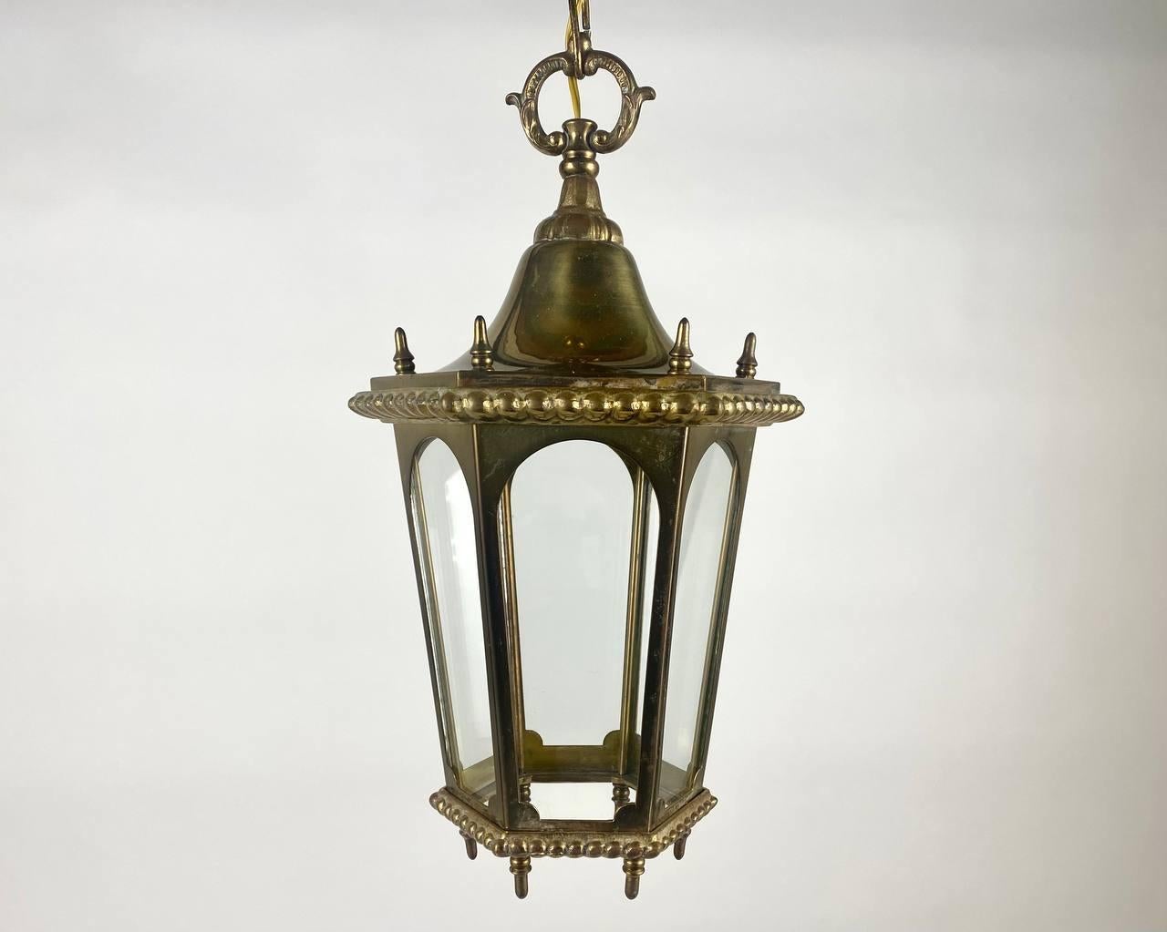 Vintage Ceiling Lantern / Chandelier in Bronze In Good Condition In Bastogne, BE