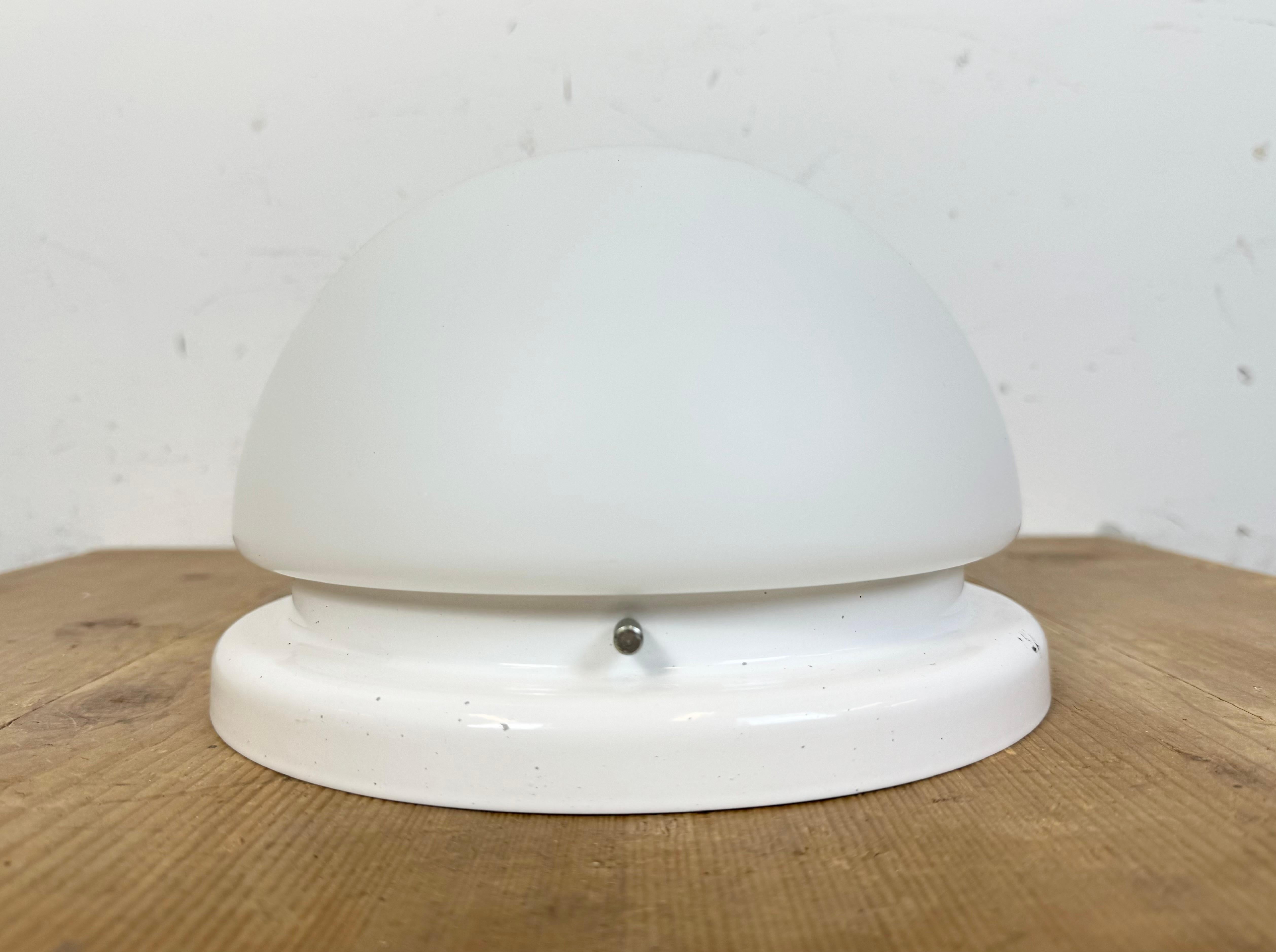 Industrial Vintage Ceiling or Wall Light with Milk Glass, 1980s For Sale