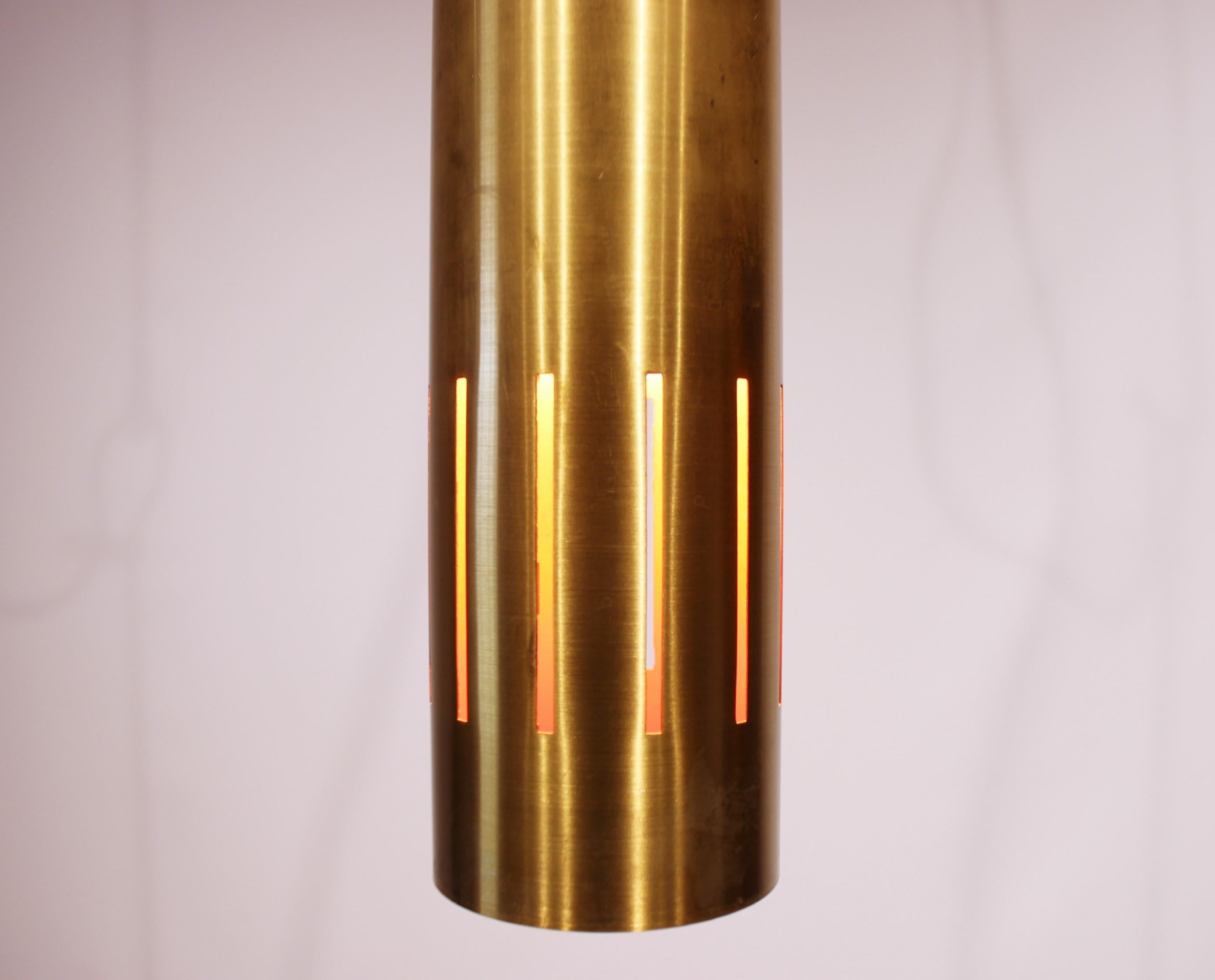 Scandinavian Modern Vintage Ceiling Pendant in Brass and Orange Laqcuer, Danish Design, 1960s