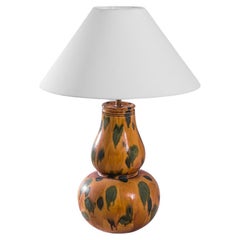 Vintage Celadon and Ochre Ceramic Vase Table Lamp