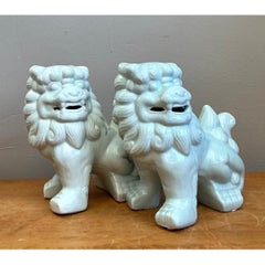 Vintage Celadon Glazed Foo Dogs - Set of 2
