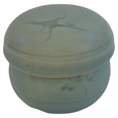 Vintage Celadon Glazed Porcelain Box & Cover - South Korea - Late 20th Century