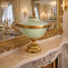 Vintage Celadon Green Porcelain & Brass Ormolu Urn, 1970s