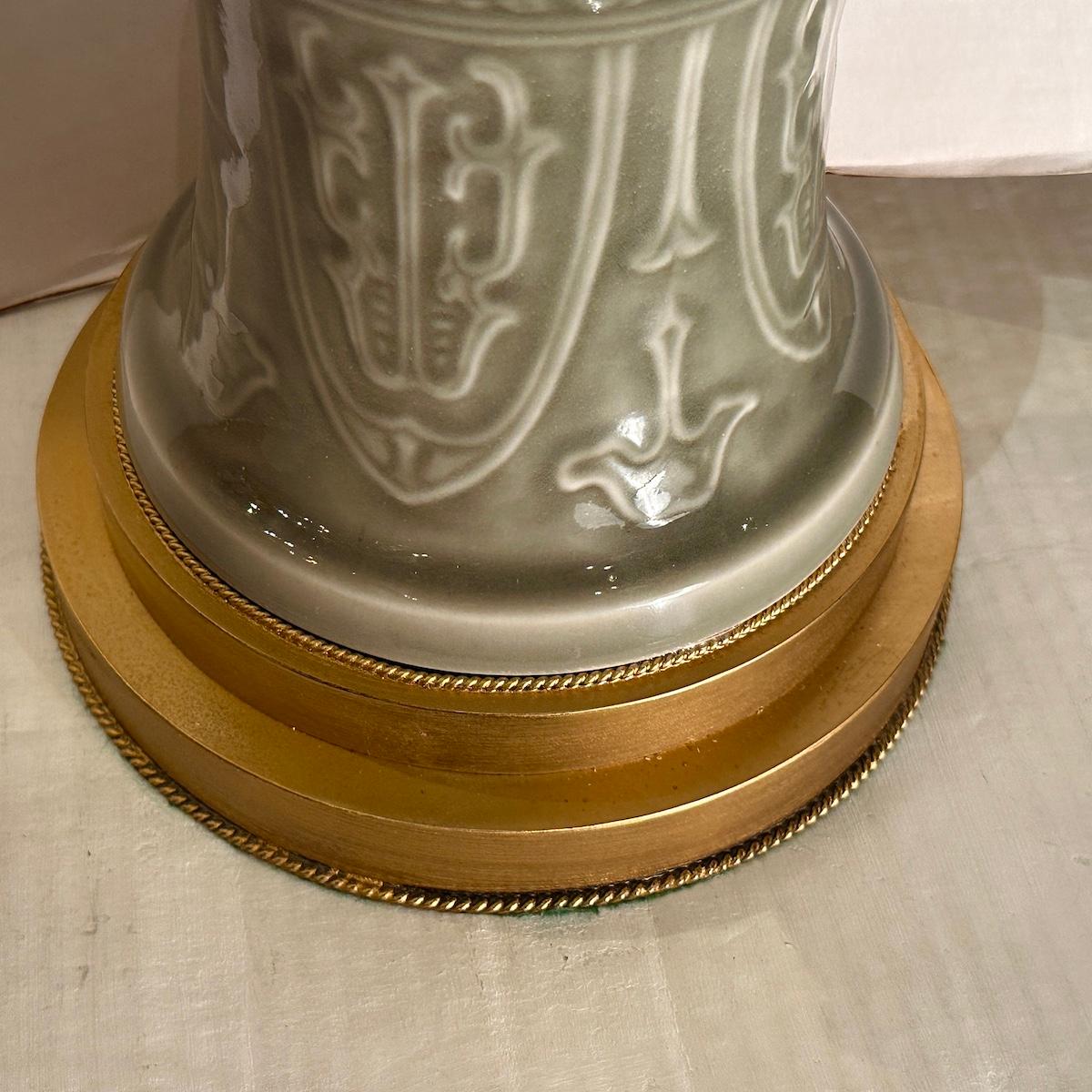 Vintage Celadon Lamp In Good Condition For Sale In New York, NY