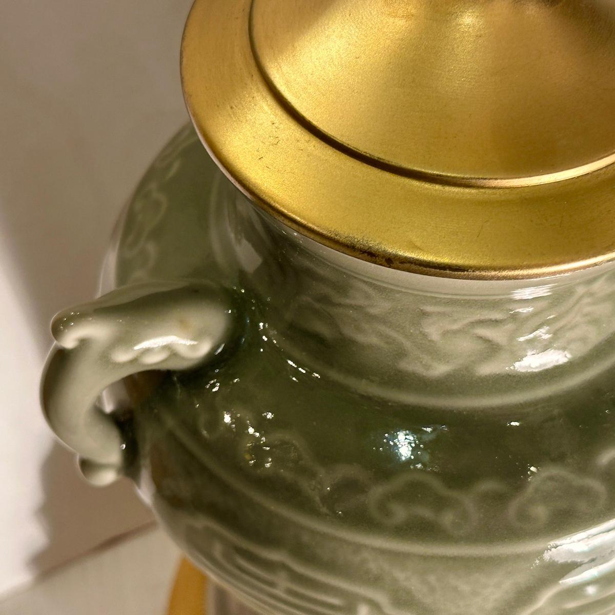 Porcelain Vintage Celadon Lamp For Sale