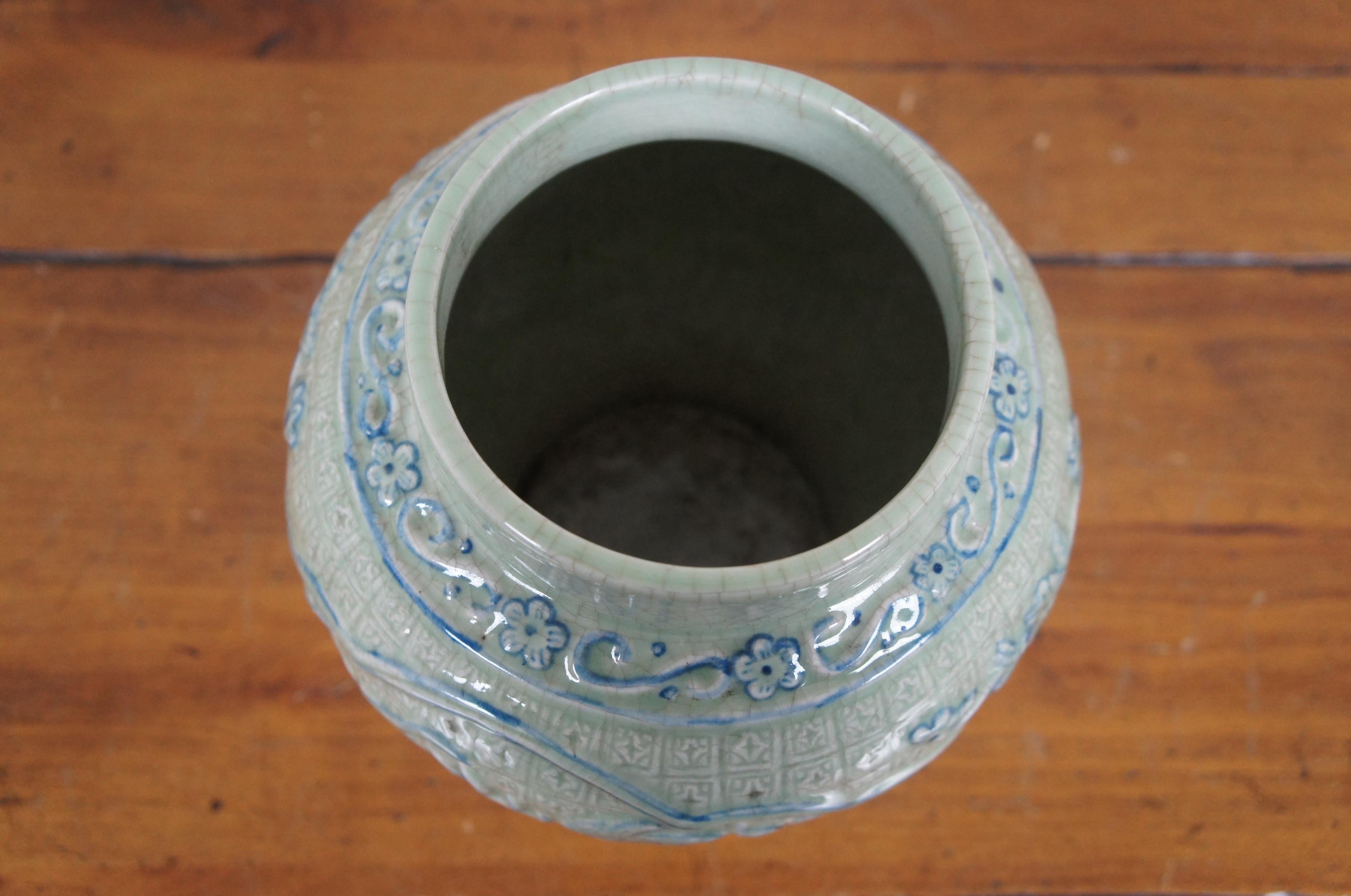 Vintage Celadon-Porzellan Crackle-Glasurnenvase mit Craquelé-Glasur und Ingwerglasur Fu Hund-Kaminsims-Vase 11