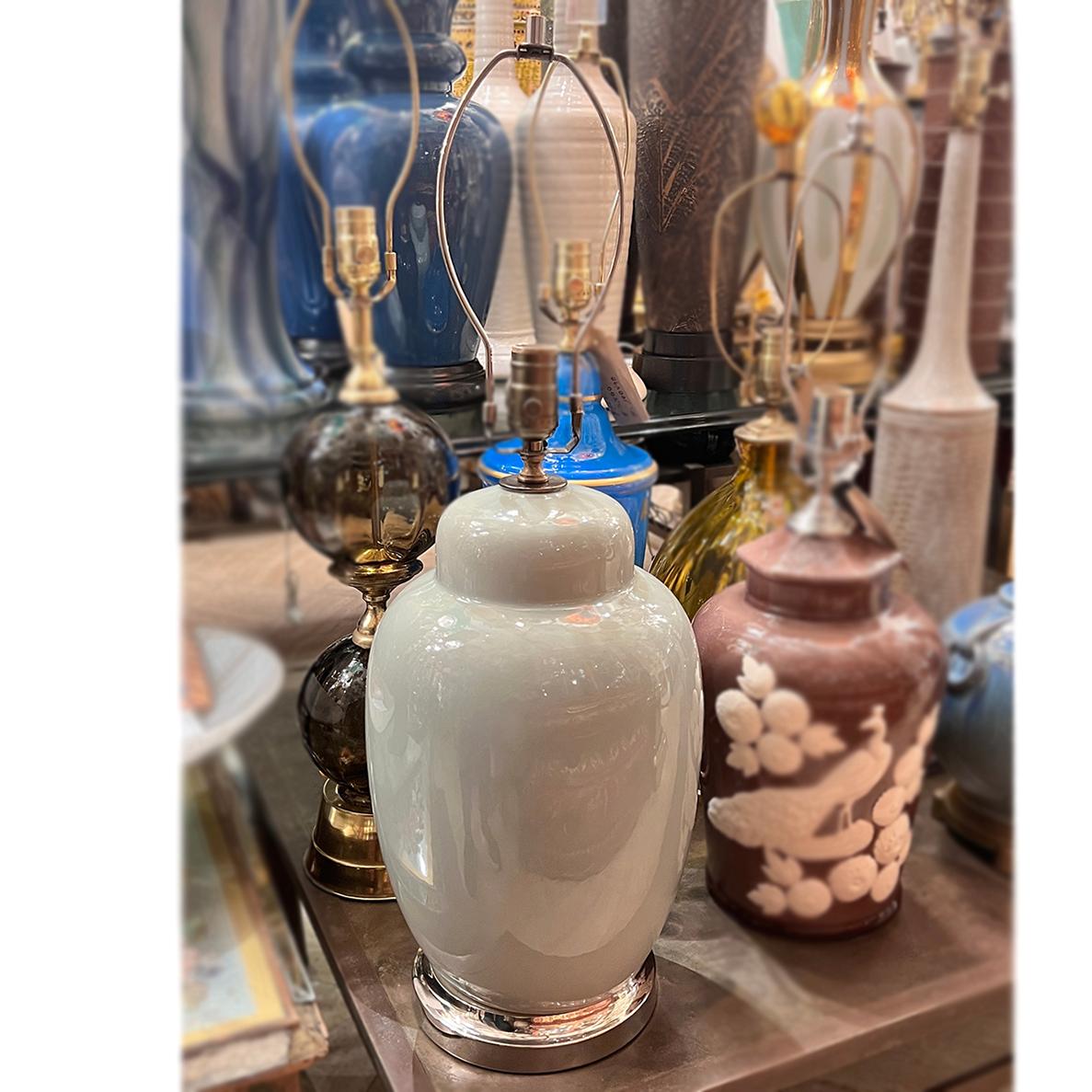 Vintage Celadon Porcelain Lamp For Sale 6