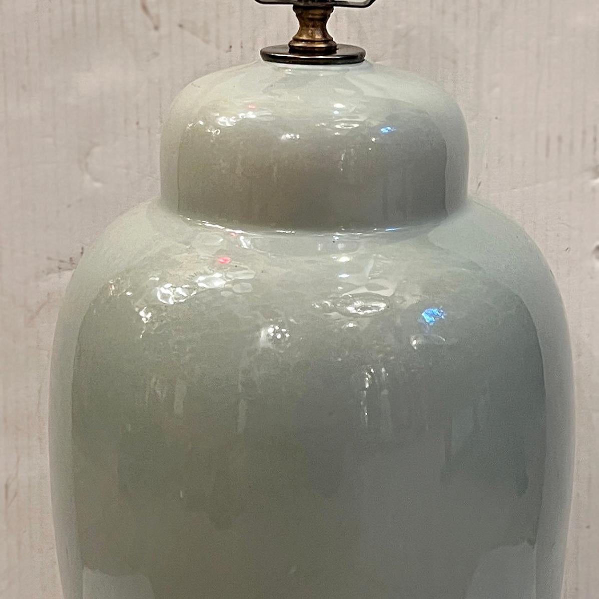 French Vintage Celadon Porcelain Lamp For Sale