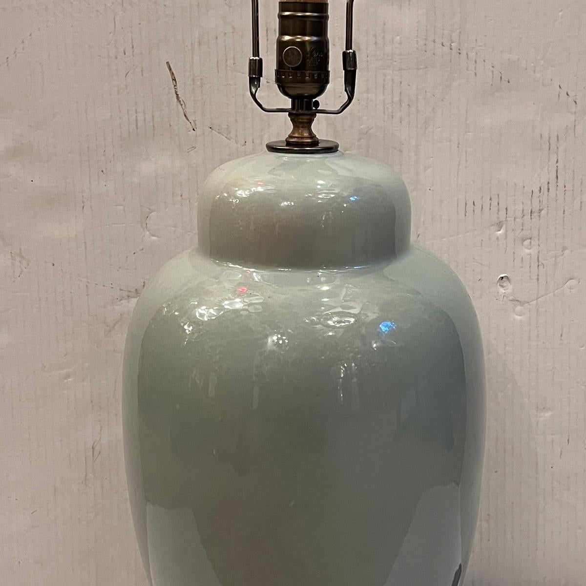 Silvered Vintage Celadon Porcelain Lamp For Sale