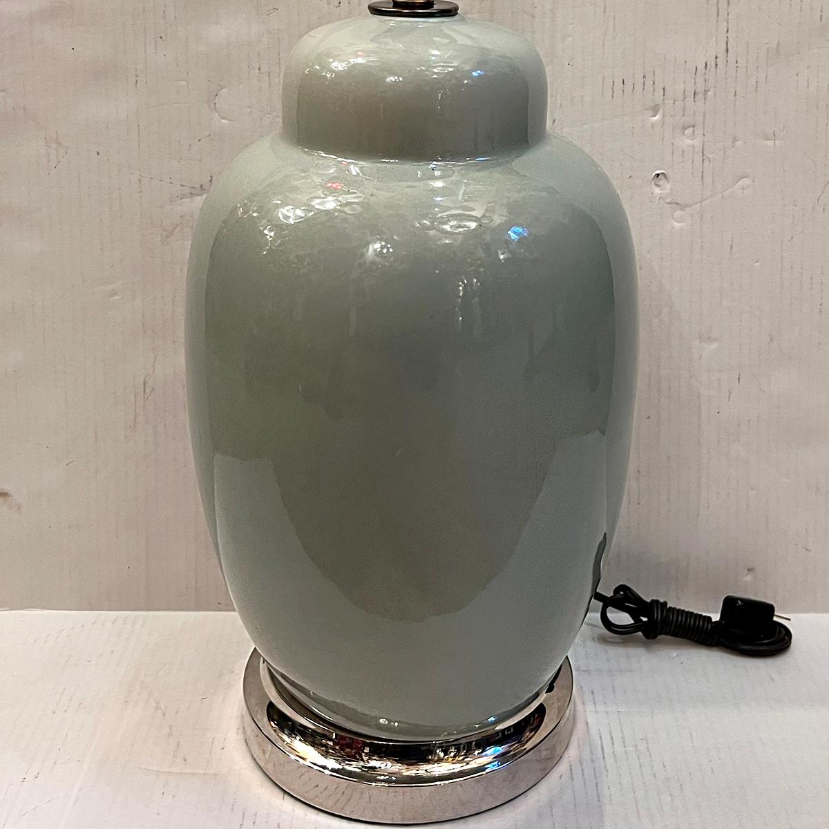 Vintage Celadon Porcelain Lamp In Good Condition For Sale In New York, NY