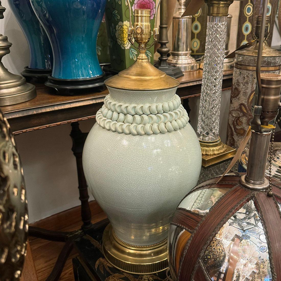 Celadon-Porzellanlampe, Vintage im Angebot 1