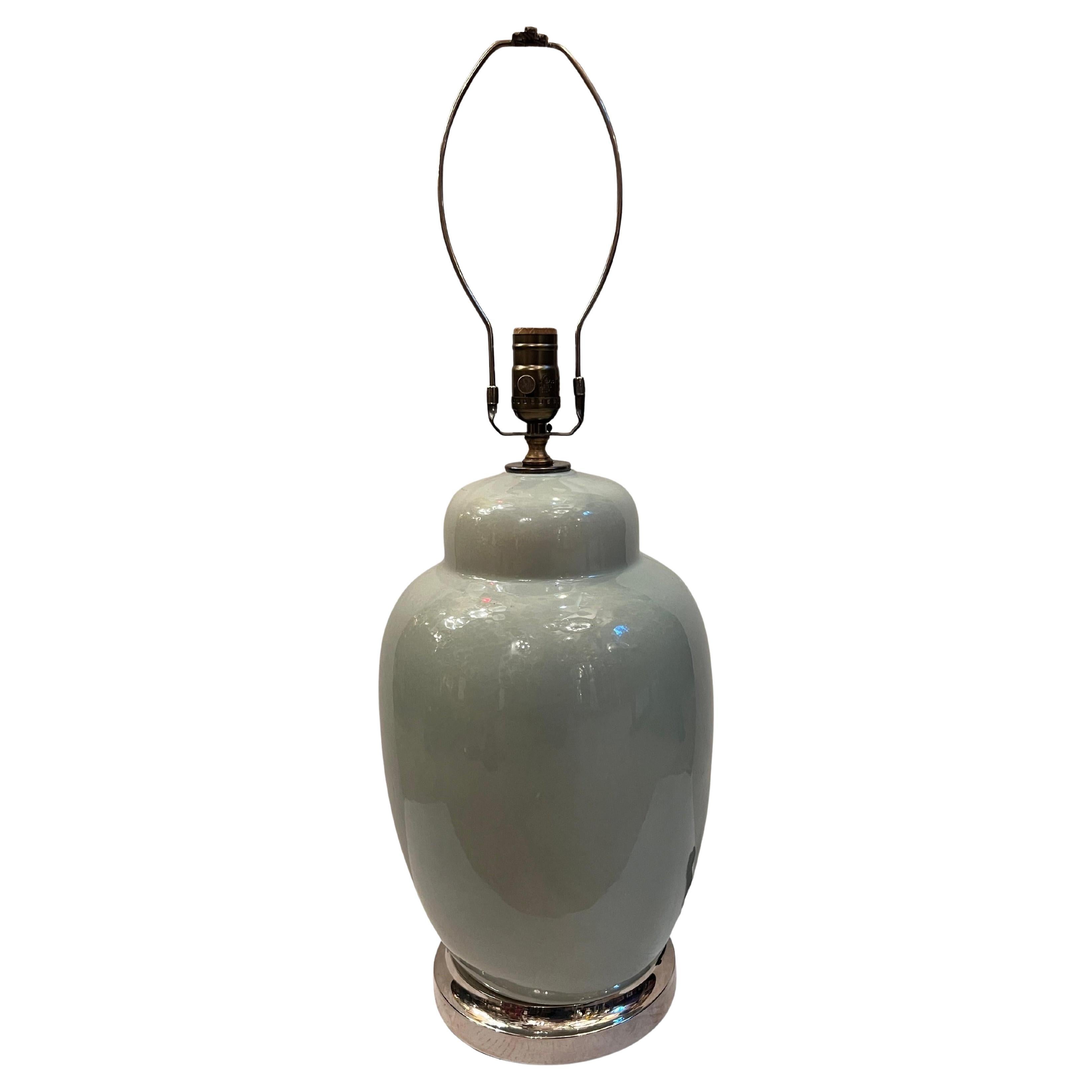 Vintage Celadon Porcelain Lamp For Sale 1