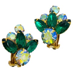 Vintage CELEBRITY Designer-Ohrclips aus Gold mit Smaragd, grünem Strass und Strass