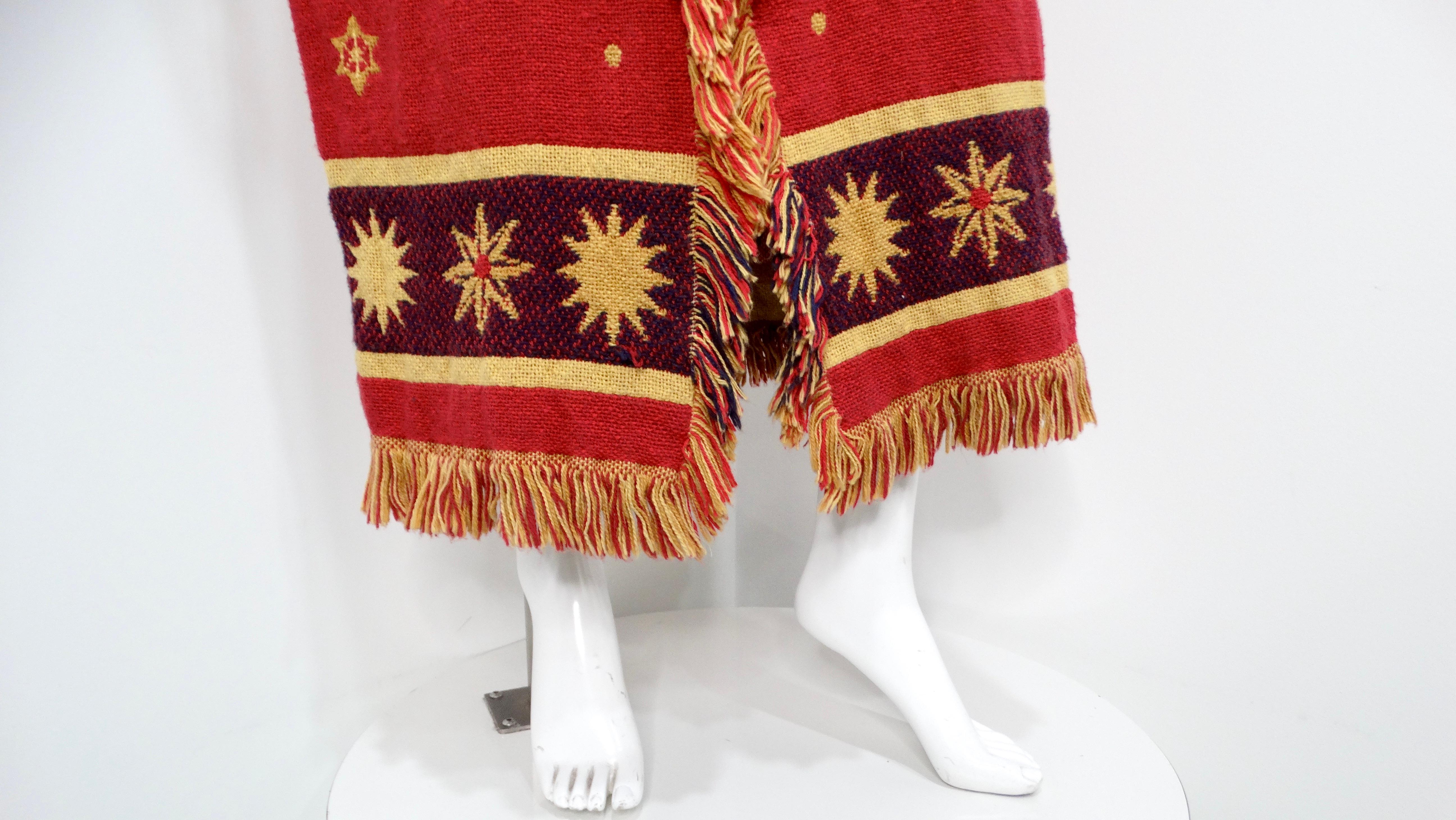 Vintage Celestial Print Fringe Cotton Kimono Jacket For Sale 3