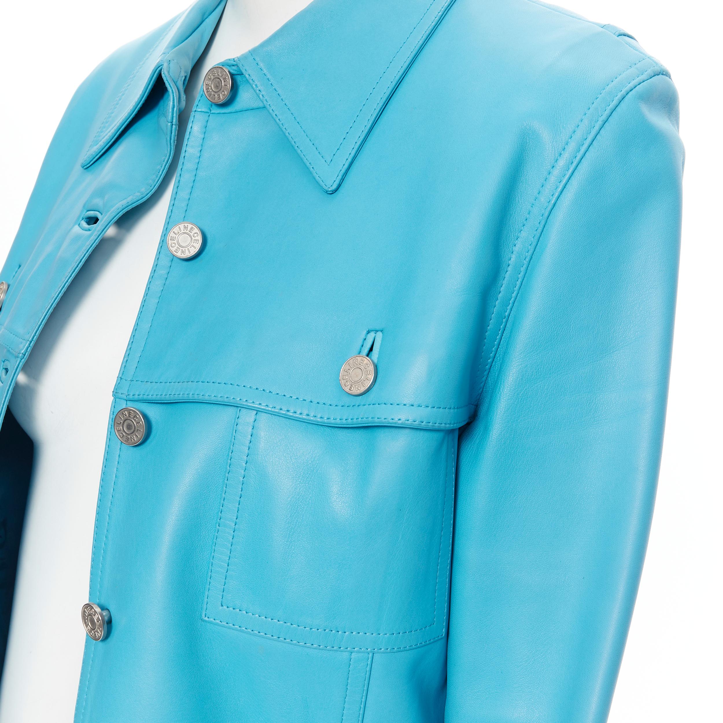 vintage CELINE 100% sky blue lambskin leather short trucker jacket FR40 M In Fair Condition In Hong Kong, NT