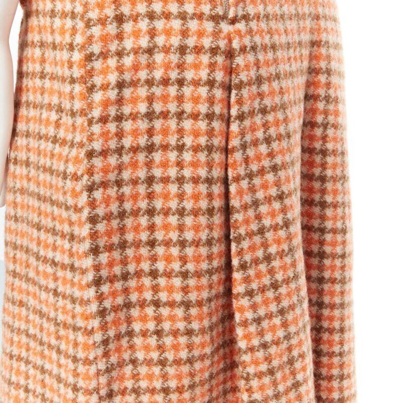 vintage CELINE 1980 orange check wool pleat skirt leather horsebit cuff FR44 XXL For Sale 3