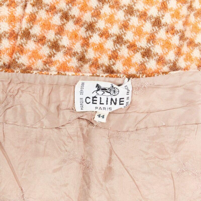 vintage CELINE 1980 orange check wool pleat skirt leather horsebit cuff FR44 XXL For Sale 4