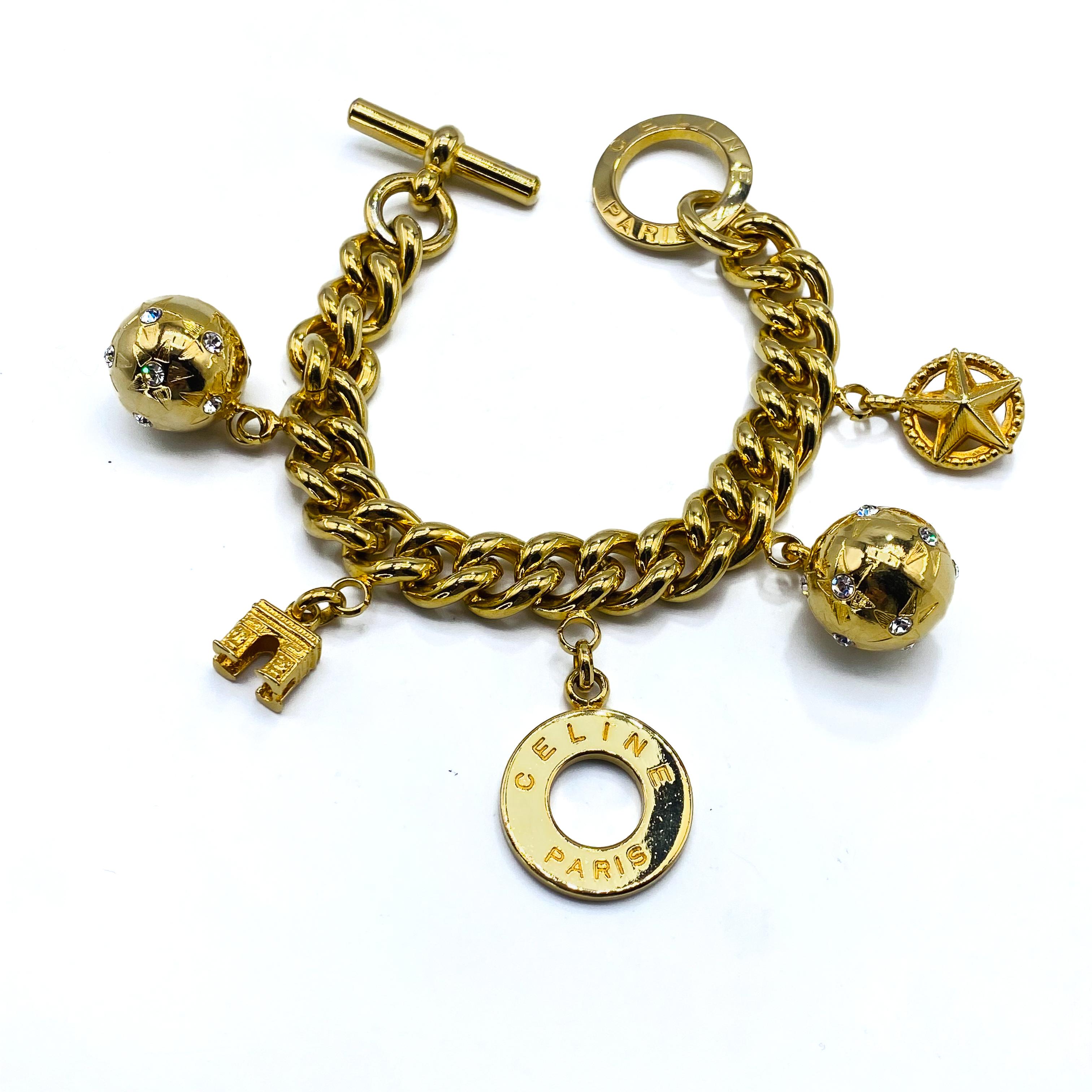 Women's Vintage Celine 1990s Gold Plated Charm Bracelet - 1990 collection