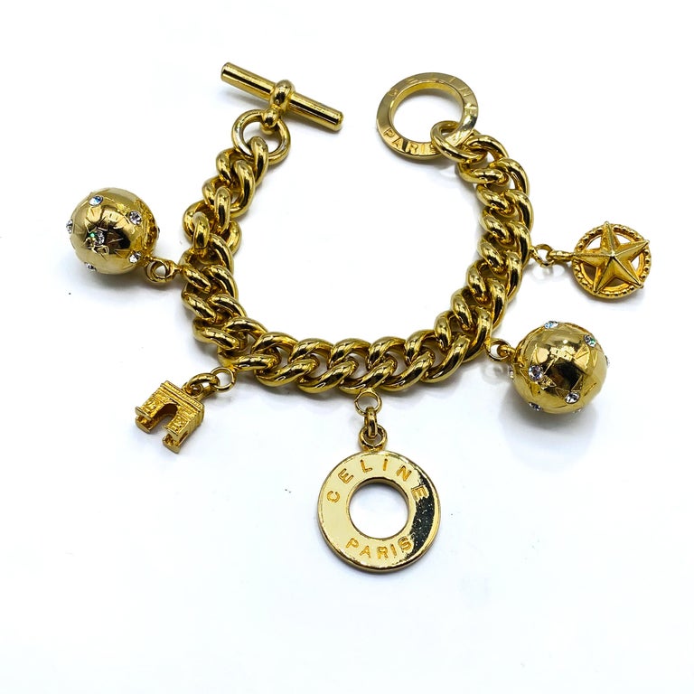 Vintage Chanel Iconic Charm Bracelet with Black Leather/Gold Chain