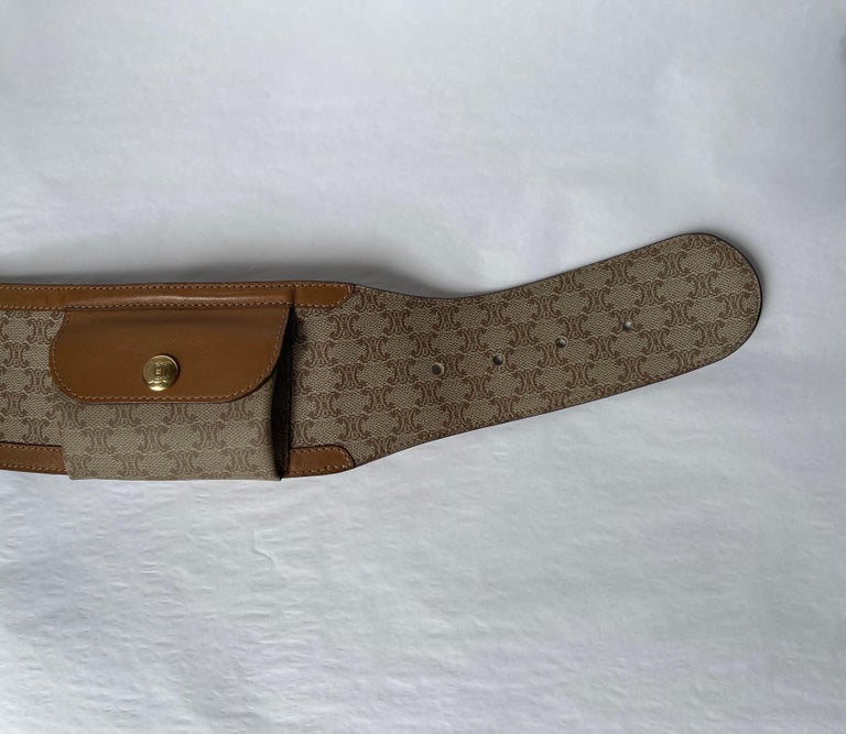 Vintage Celine Belt Triomphe Canvas Pockets Extra Small at 1stDibs   leather belt with shotgun shell cap, celine belt women, triomphe celine belt