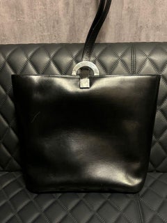 Vintage Celine Black Leather Circle Metal Logo Bucket Bag
