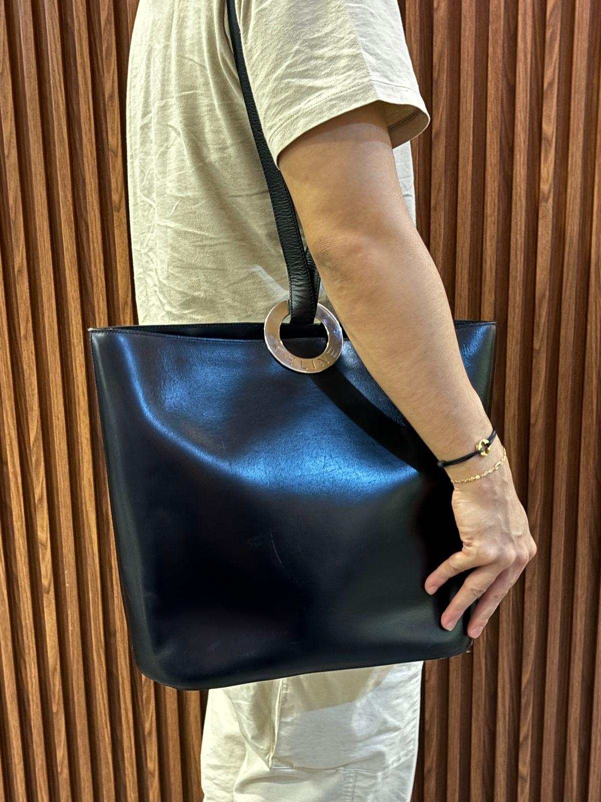 Vintage Celine Leather Circle Metal Logo Bucket Bag 1