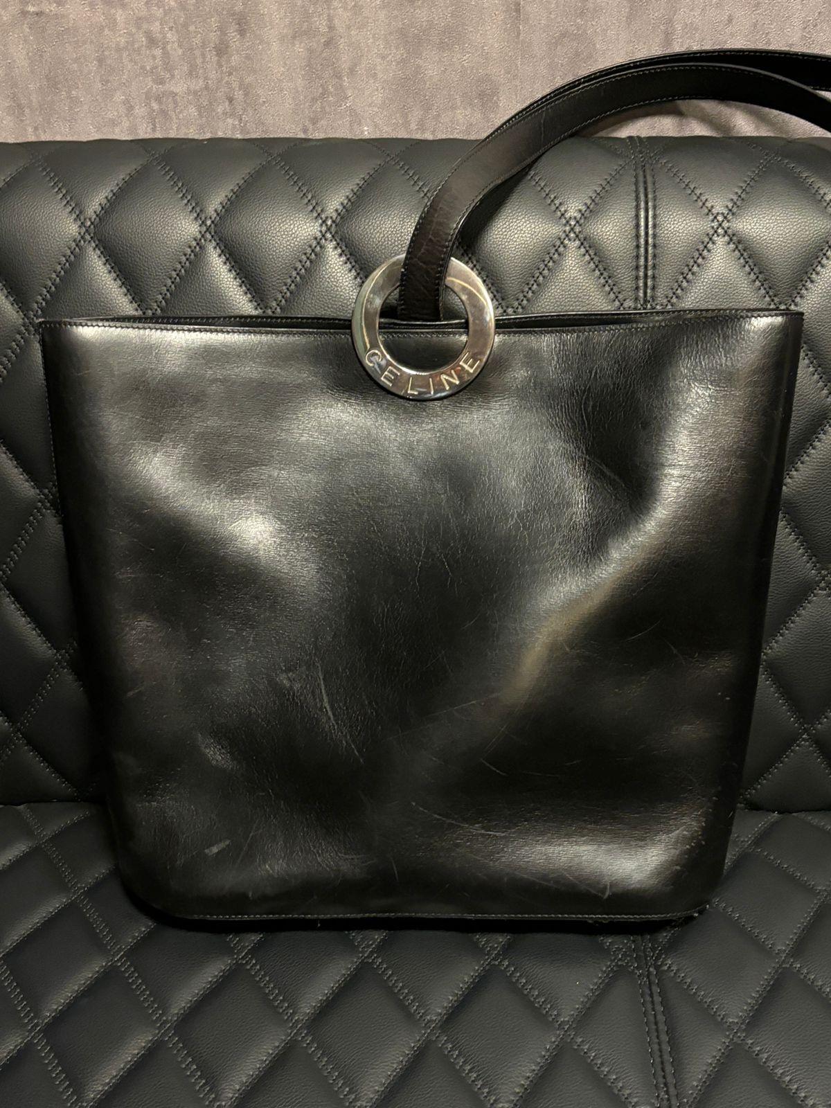 Vintage Celine Leather Circle Metal Logo Bucket Bag 2