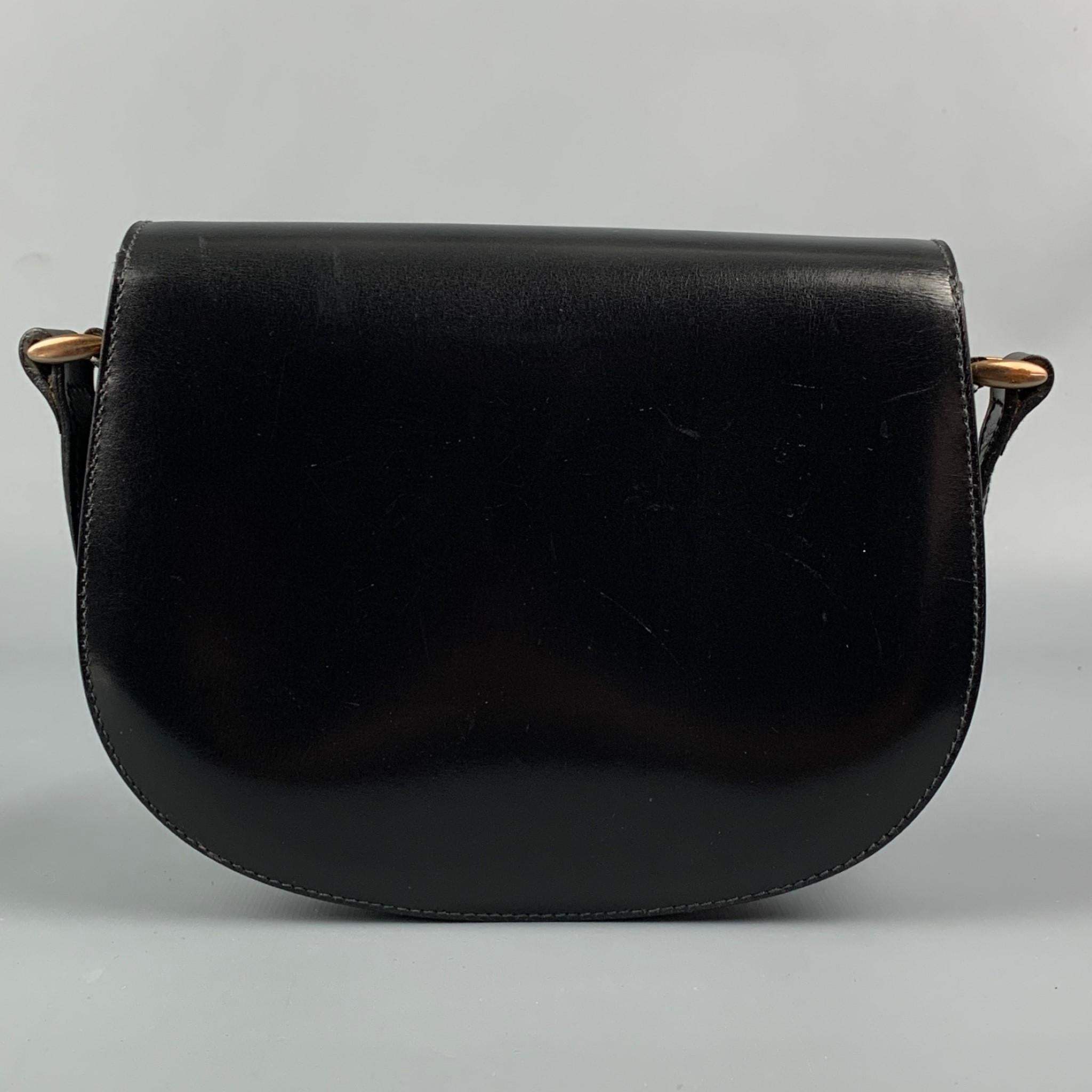 Vintage CELINE Schwarz Leder Crest Sattel Handtasche Damen