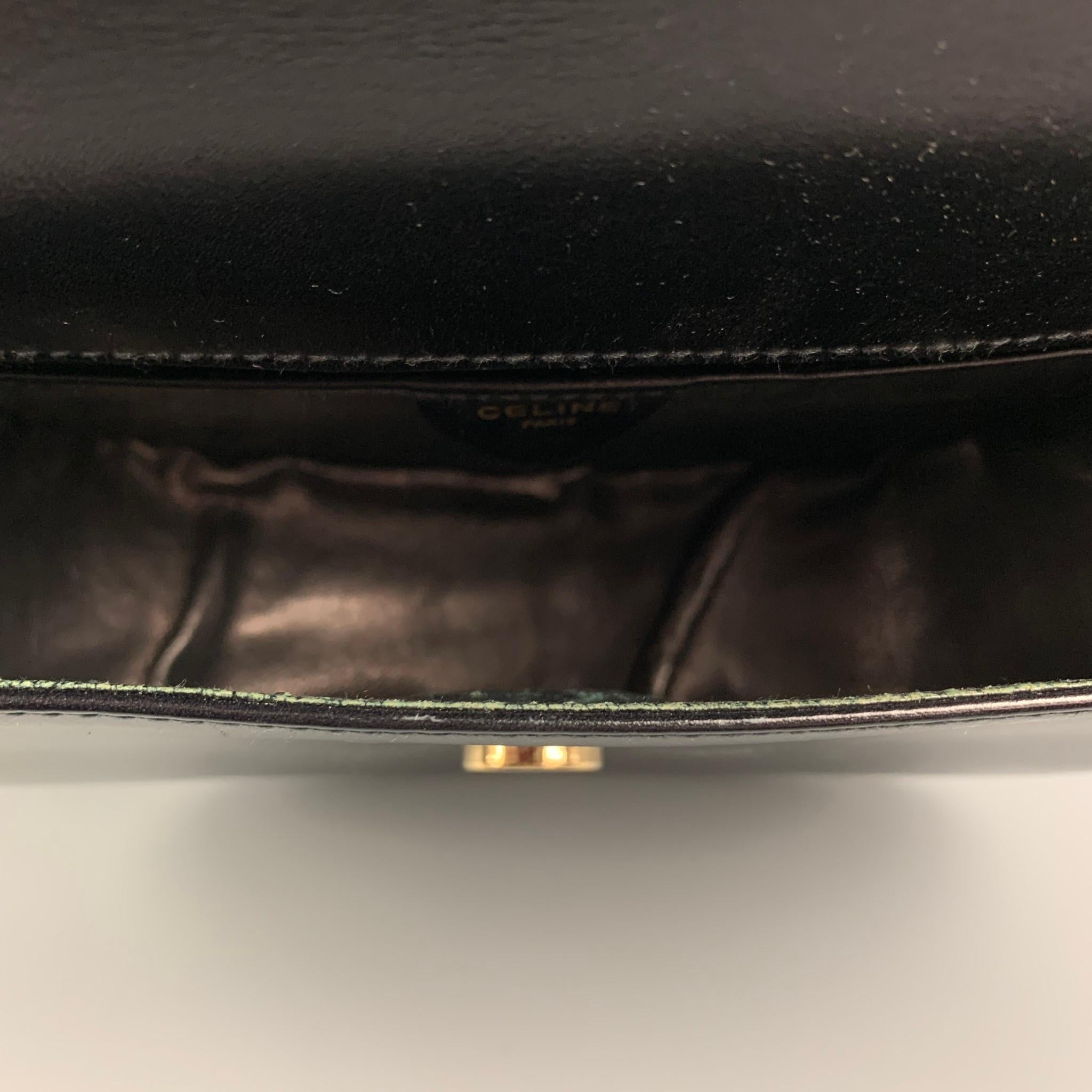 Vintage CELINE Schwarz Leder Crest Sattel Handtasche 5