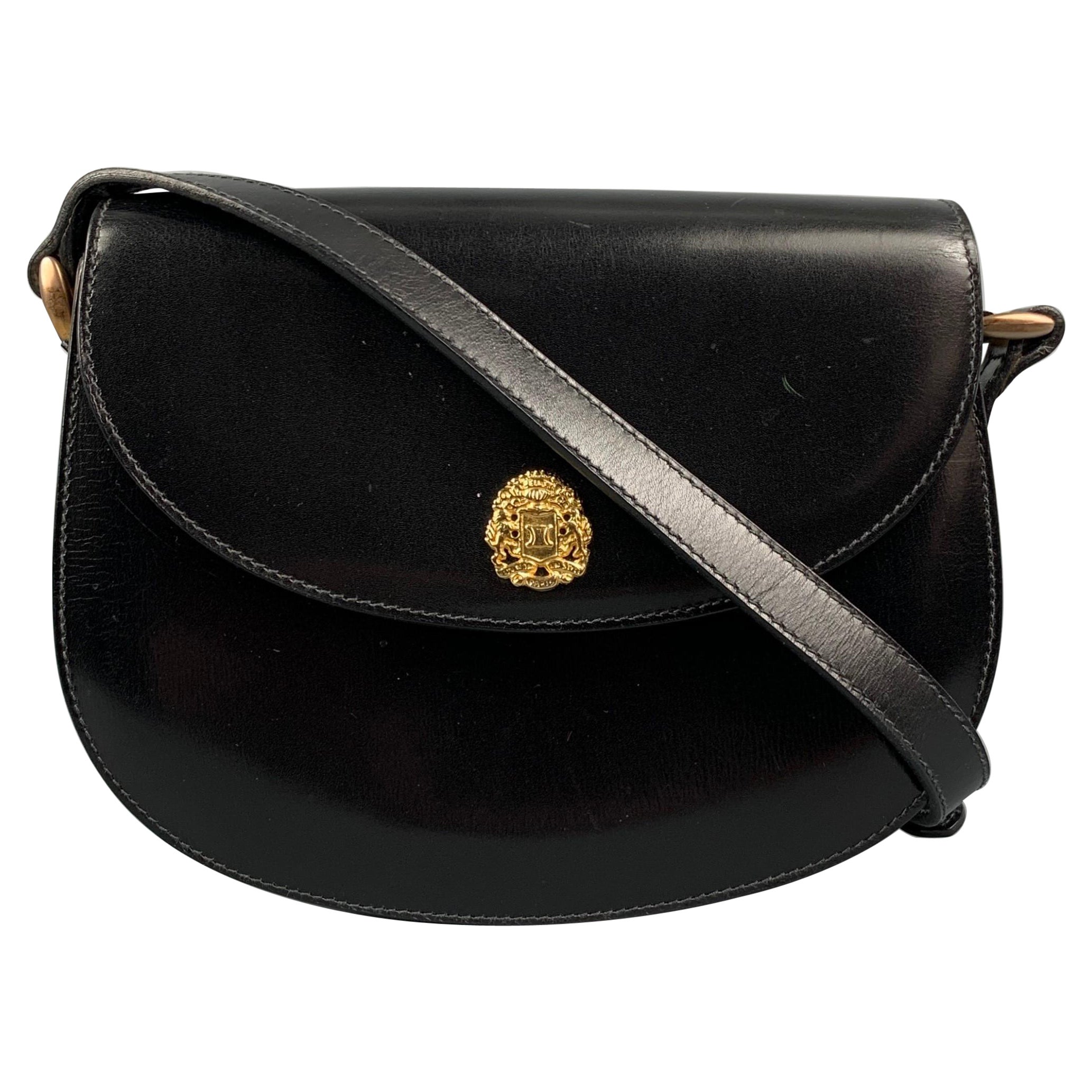 Vintage CELINE Schwarz Leder Crest Sattel Handtasche