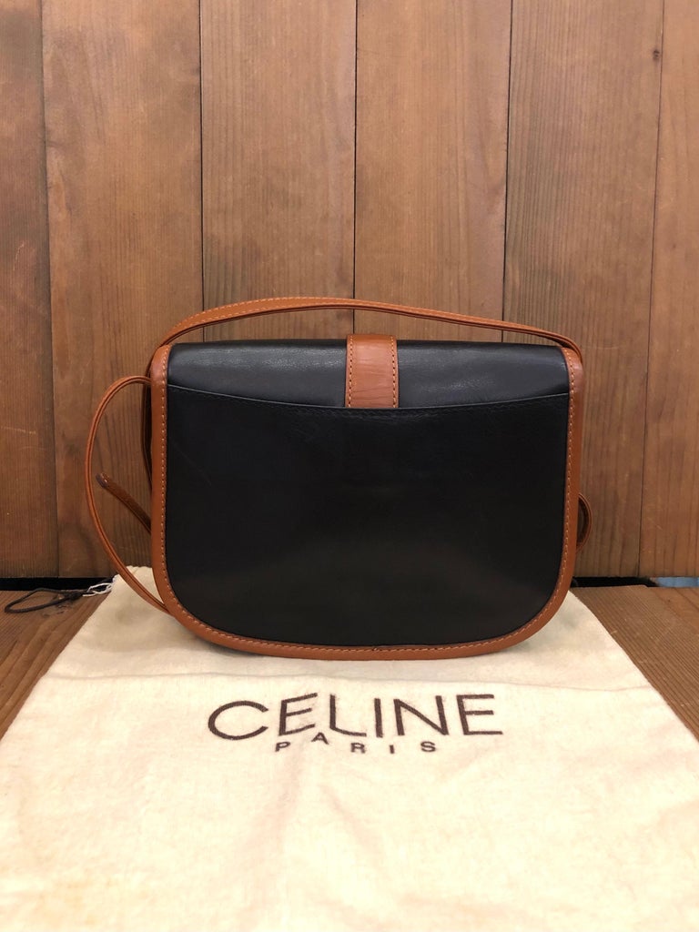Vintage CELINE Black Leather Crossbody Box Bag at 1stDibs