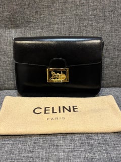 Vintage Celine Black Leather Horse Carriage Flap Bag