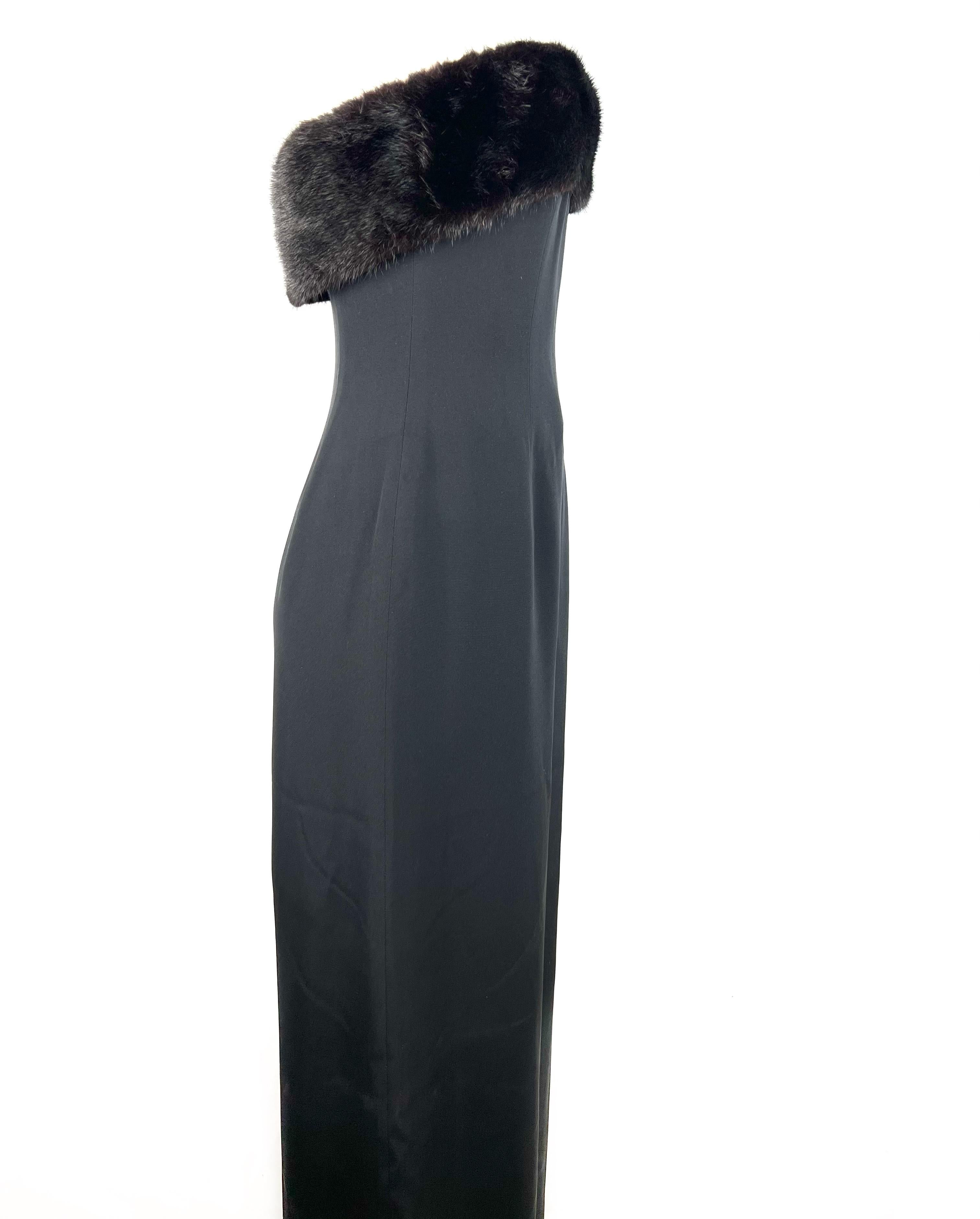 Noir Vintage Celine Black Off Shoulder Maxi Dress, Size 40 en vente