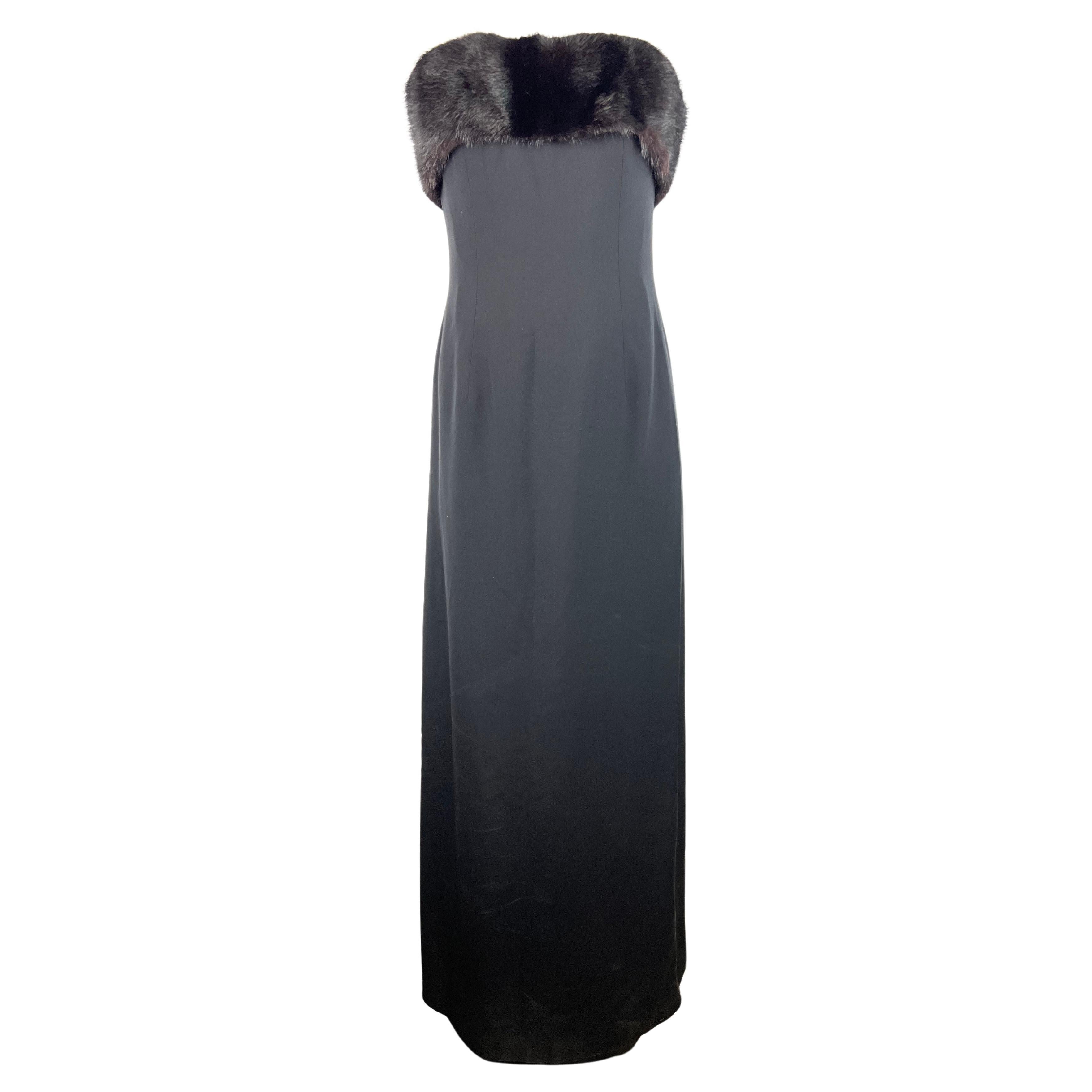 Vintage Celine Black Off Shoulder Maxi Dress, Size 40 en vente