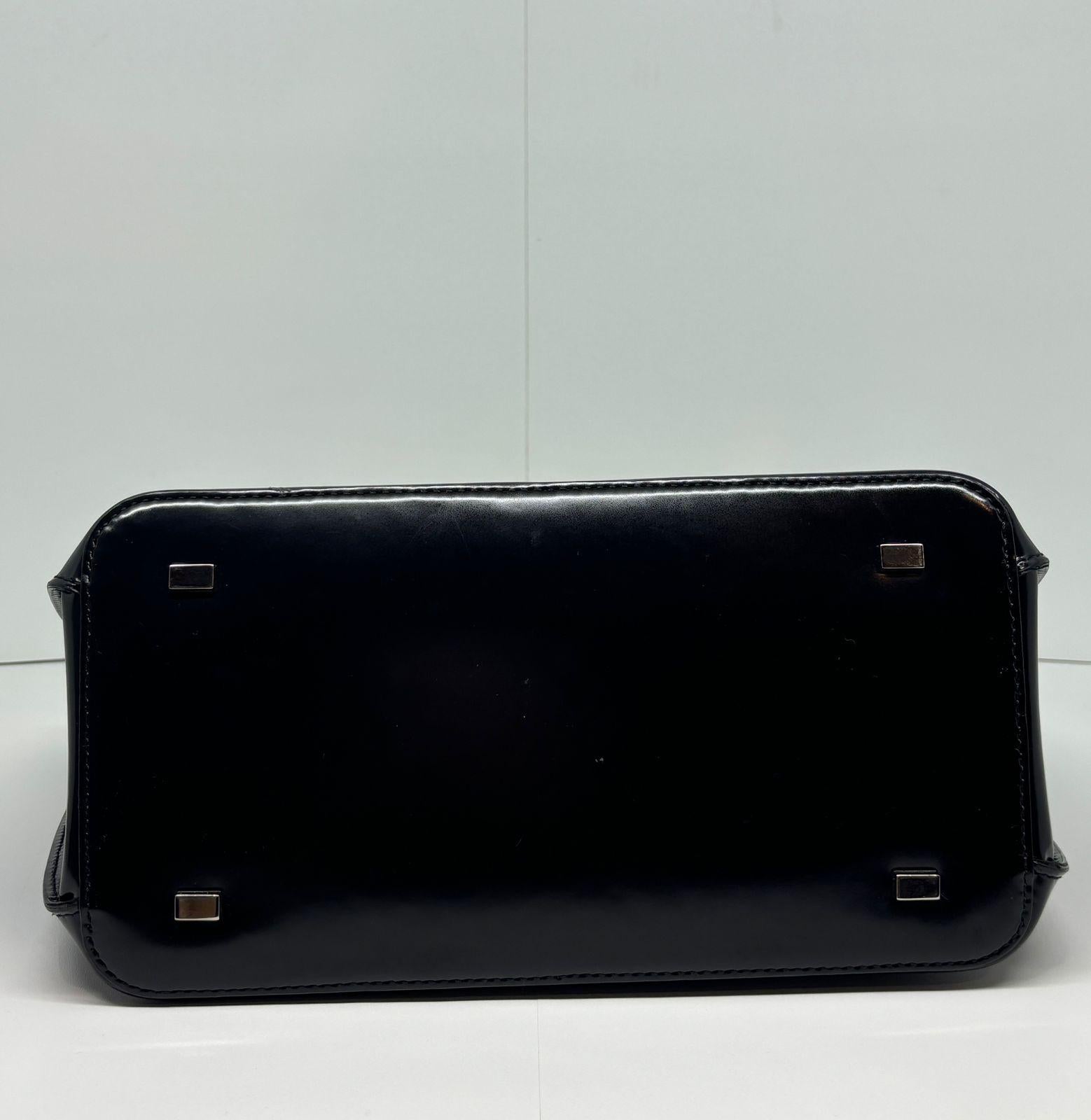 Vintage Celine Black Patent Metal Handles Zip Tote For Sale 7