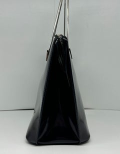 Vintage Celine Black Patent Metal Handles Zip Tote