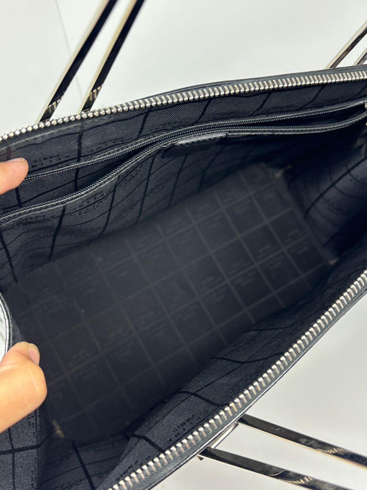 Vintage Celine Black Patent Metal Handles Zip Tote For Sale 1