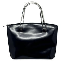 Vintage By Celine - Tote con zip e manici in metallo con brevetto nero