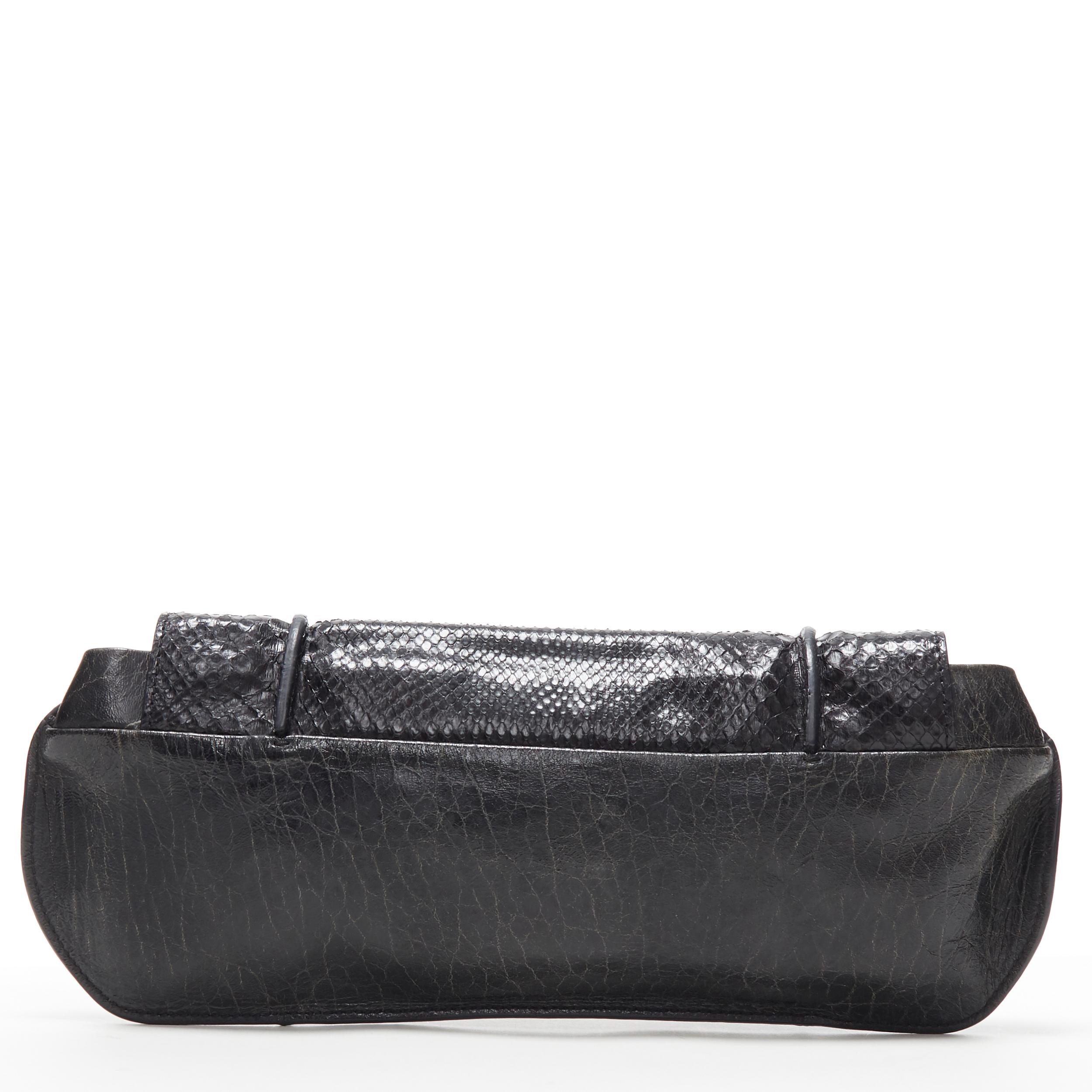 vintage CELINE black scaled leather flap silver ball buckle long clutch bag In Good Condition In Hong Kong, NT