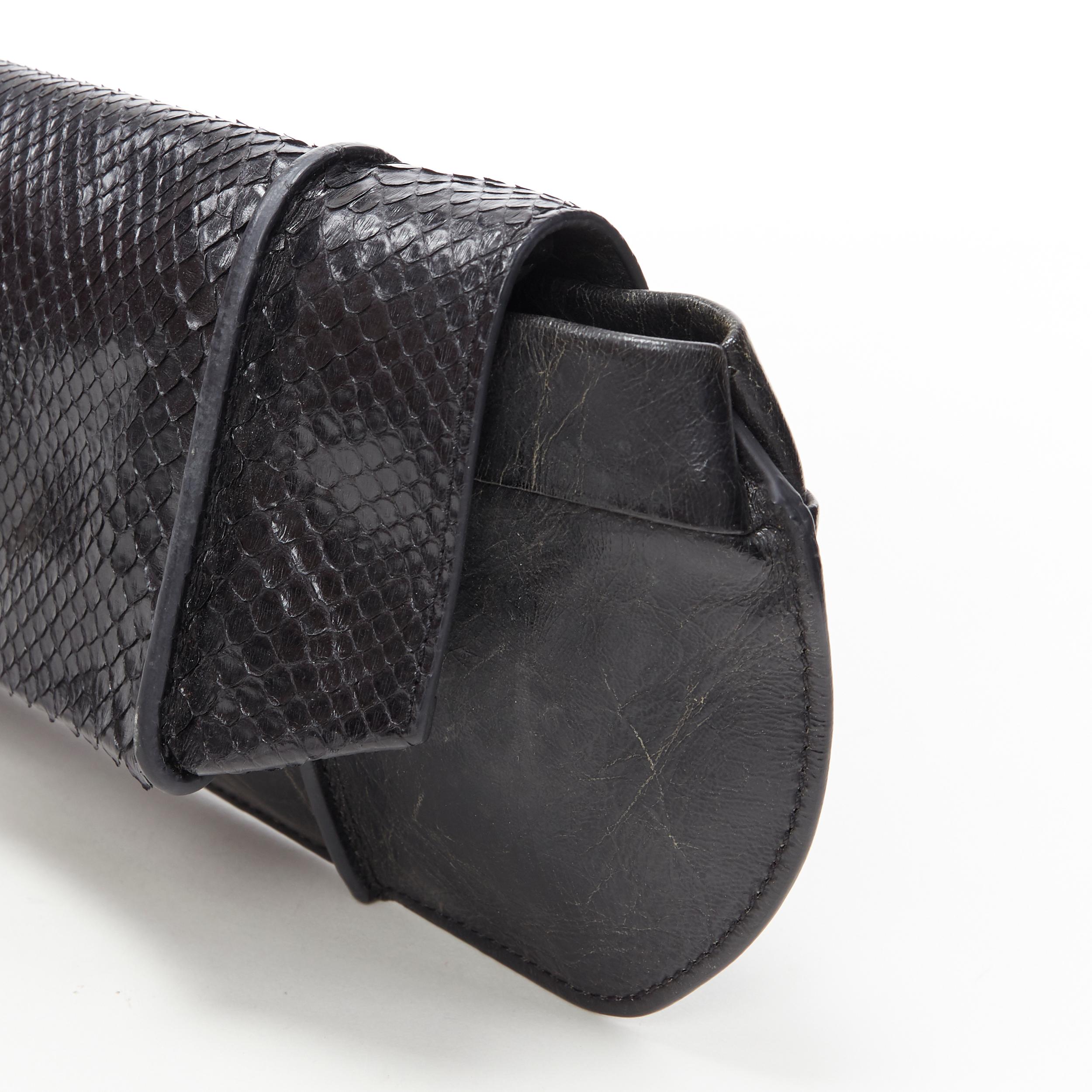 vintage CELINE black scaled leather flap silver ball buckle long clutch bag 1