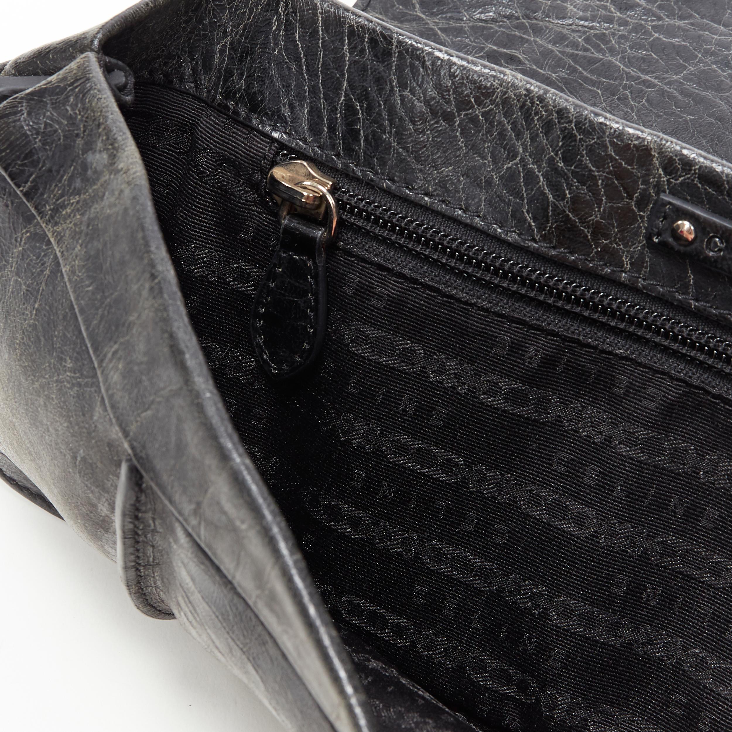 vintage CELINE black scaled leather flap silver ball buckle long clutch bag 1